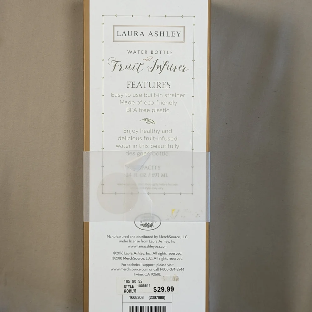 Laura Ashley Gold and Pink Water Bottle with Fruit Infuser